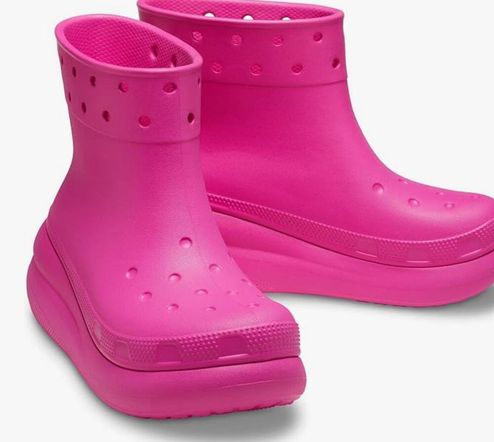 Crocs Crush Rain Boots 6 Pink Ankle Booties Slip On Comfort Glam